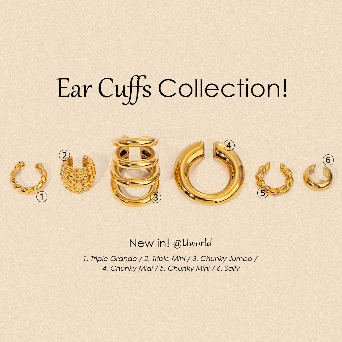 New Style Stainless Steel Ear Clips for Women18k Gold Non-Fading Earrings Simple Braided Earrings