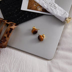 2H Tiger Eye Stone Earrings Autumn Winter Ear Accessories Stainless Steel Jewelry Non-Fading