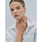 2H 18k Gold Stainless Steel/Minimalist Wave Open Ring Simple Style Fashion Line Ring for Women