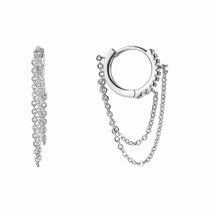 E0401 Tassel Chain Pendant Small Hoop Earrings Fashionable Personality Micro Pave Zircon Hoop Cyberpunk Earrings