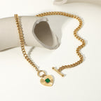 New heart-shaped pendant with green agate OT Chain Necklace for Women Stainless Steel Necklace