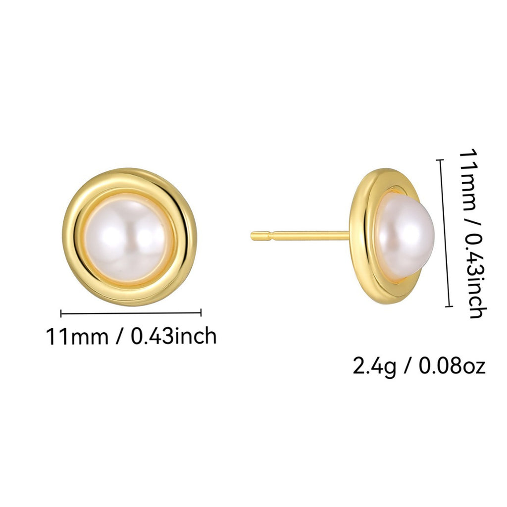 E0662 Simple Fashion Round Cute Earrings for Women Copper Gold Plated Minimalist Style Inlaid Pearl Earrings