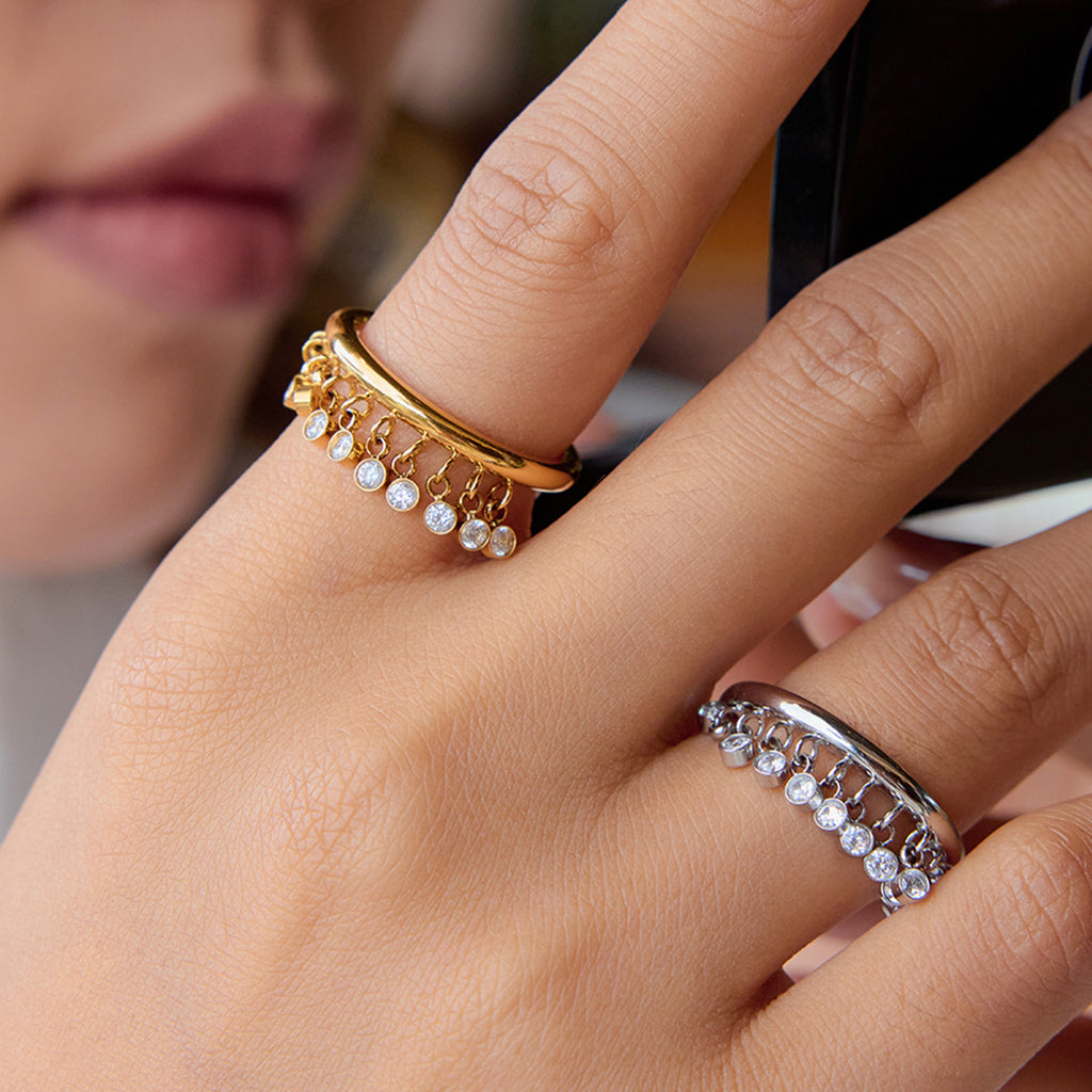 2H Rhinestone Tassel Ring Non-Fading Jewelry Ring Accessories