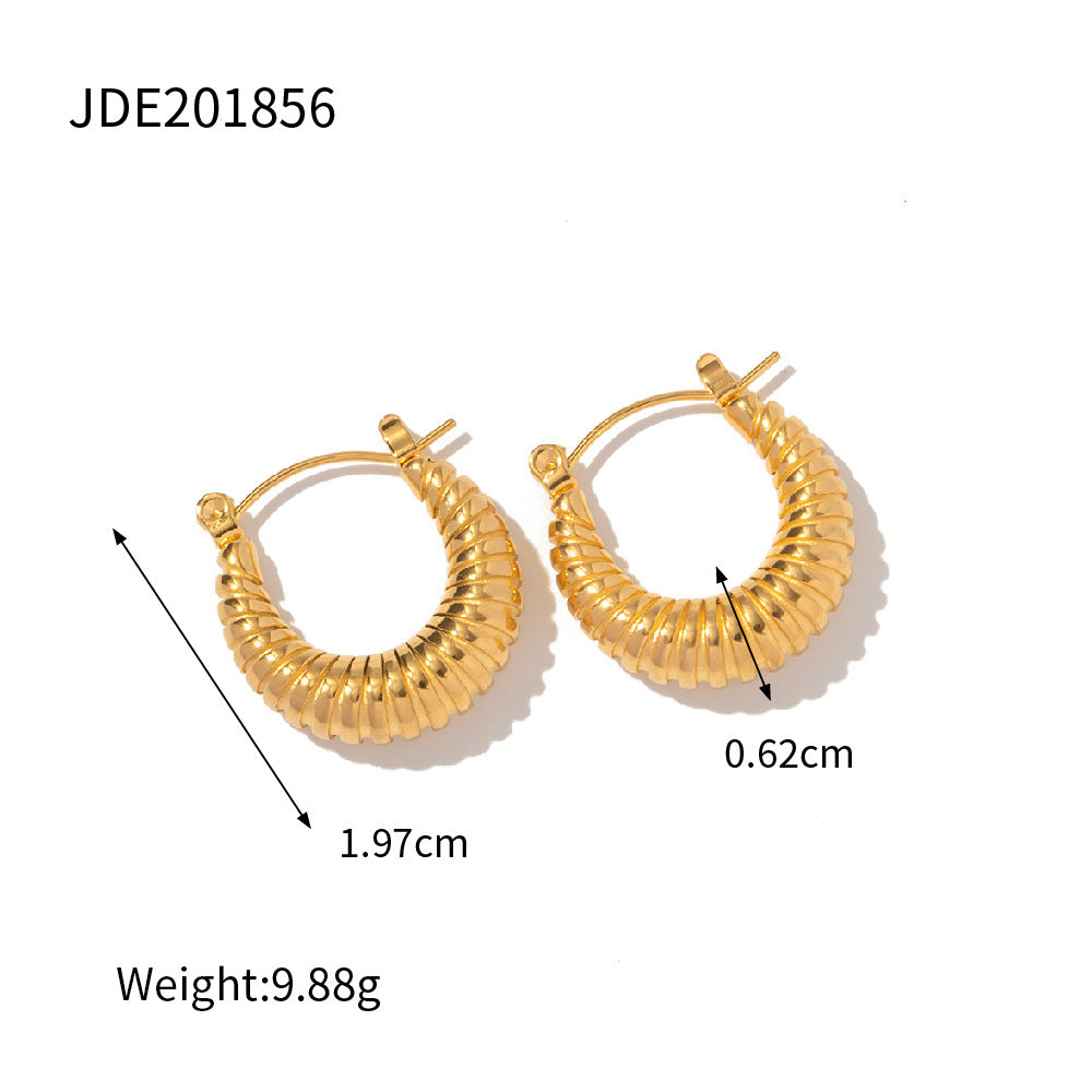 Women's Screw Hoop Bagel Earrings 18K Gold-plated Stainless Steel gold Ear Jewelry