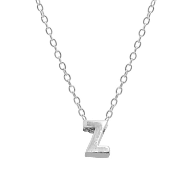 Sterling Silver 26 Letter Pendant Necklace Polished Collarbone Chain