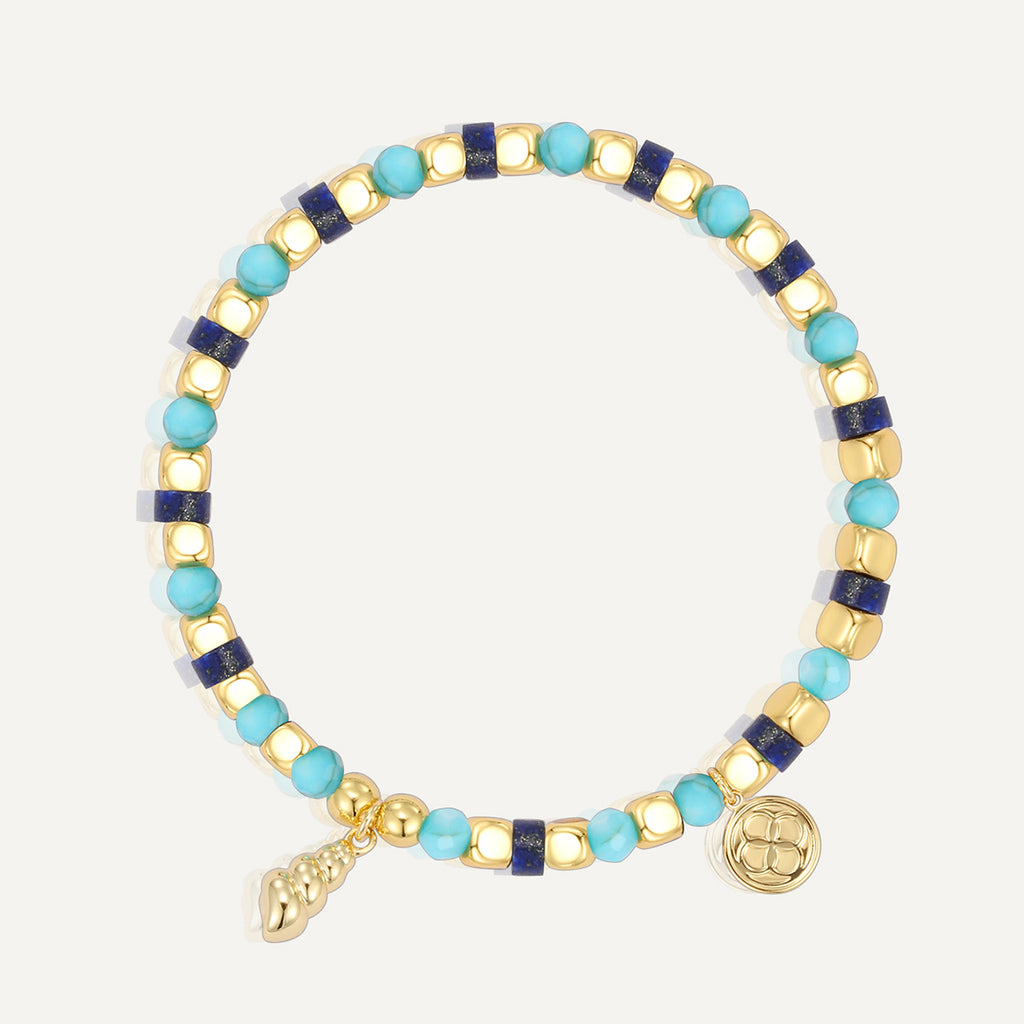 B0297 Fashion Bohemian Conch Bracelet Trendy New Lapis Lazuli Blue Shell Vintage Beaded