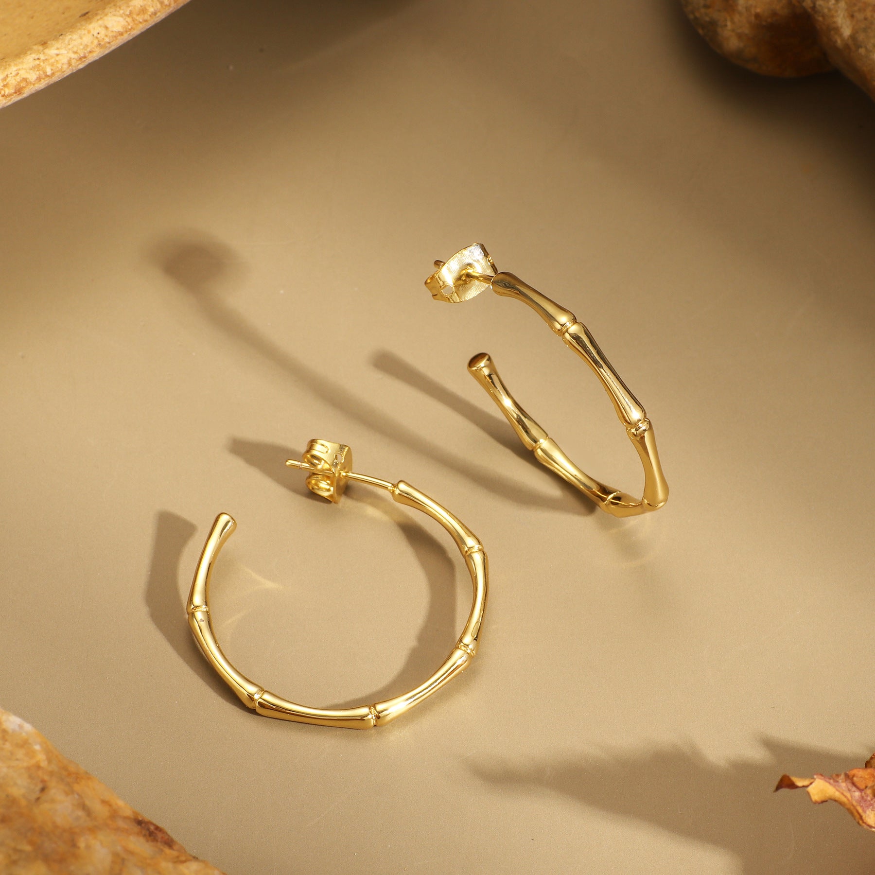 E0064Bamboo Section C Stylish Hoop Earrings Fashion Gold-Plated Ear Jewelry Hypoallergenic