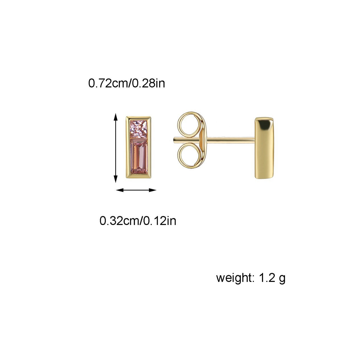 E0366 Modern Simple Rectangular Pink Zircon Stud Earrings for Women Fashion Exquisite Jewelry Earrings