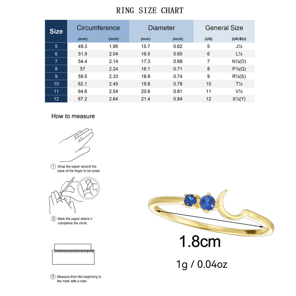 SR0052 S925Silver Moon Blue Star Design Sense Simple Thin Ring