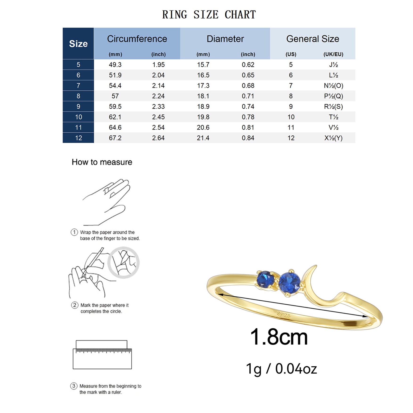 SR0052 S925Silver Moon Blue Star Design Sense Simple Thin Ring