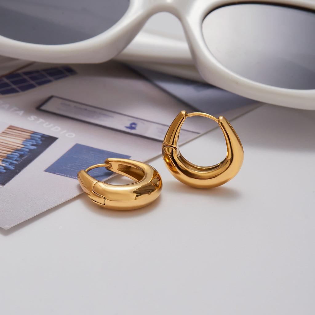 2H Stainless Steel Plain Hoop Metal Earrings Elegant Design Stud Earrings Jewelry