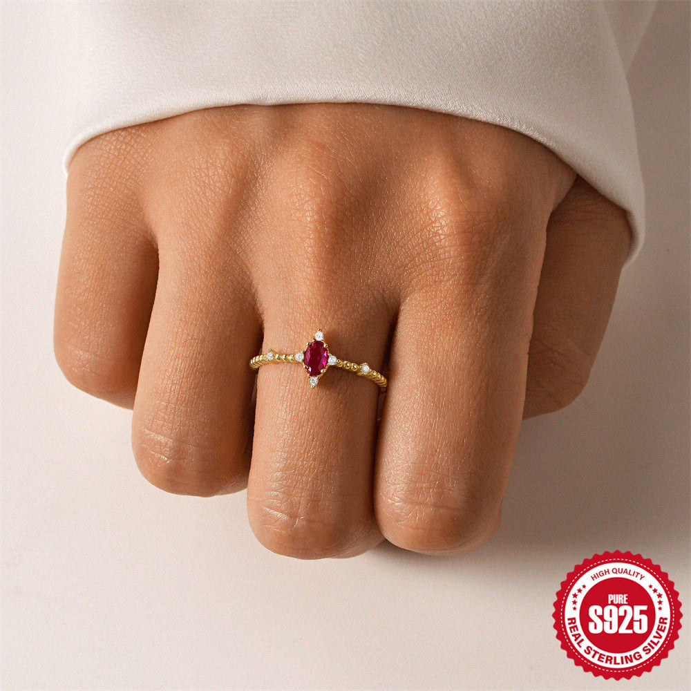 New Product S925Sterling Silver Ring Japanese and Korean Design Sense Geometric Zircon Ring Fashion Open Index Finger Ring