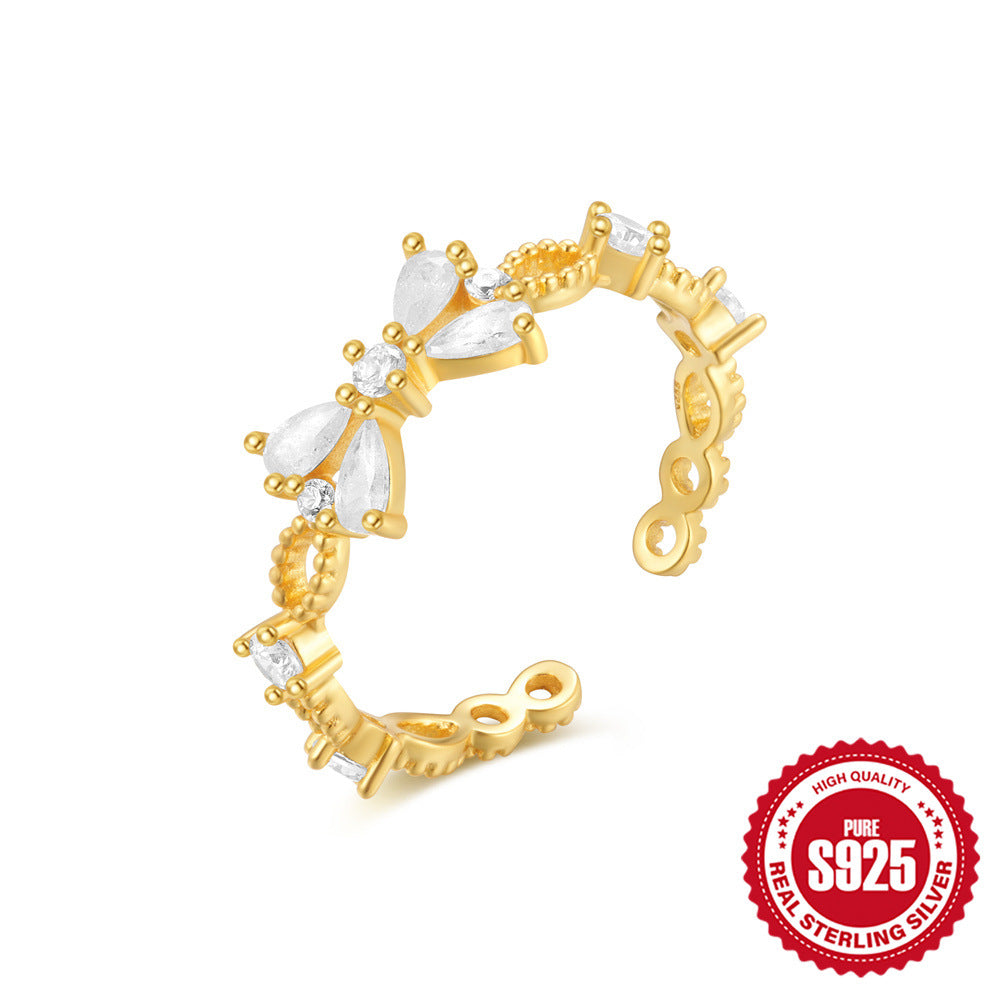 S925Sterling Silver Ring Micro Pave Colored Diamond Ring New Double Layer Design Sense Strong Open Ring