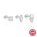 Geometric Star Moon Pearl 925 Sterling Silver Earring Set — earring silhouette — alternate angle 2 — jewelry finish and design detail