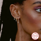 S925Sterling Silver Butterfly Inlaid Diamond Chain Tassel Earrings Stud Earrings Korean Style Fairy Outfit Earrings