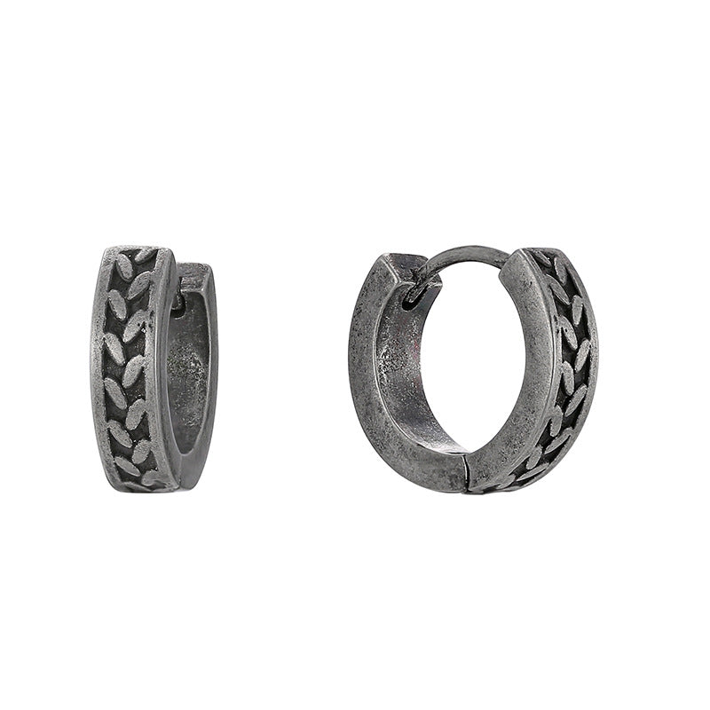 E0737 Tire Pattern Earrings Vintage Silver Distressed Ear Clips