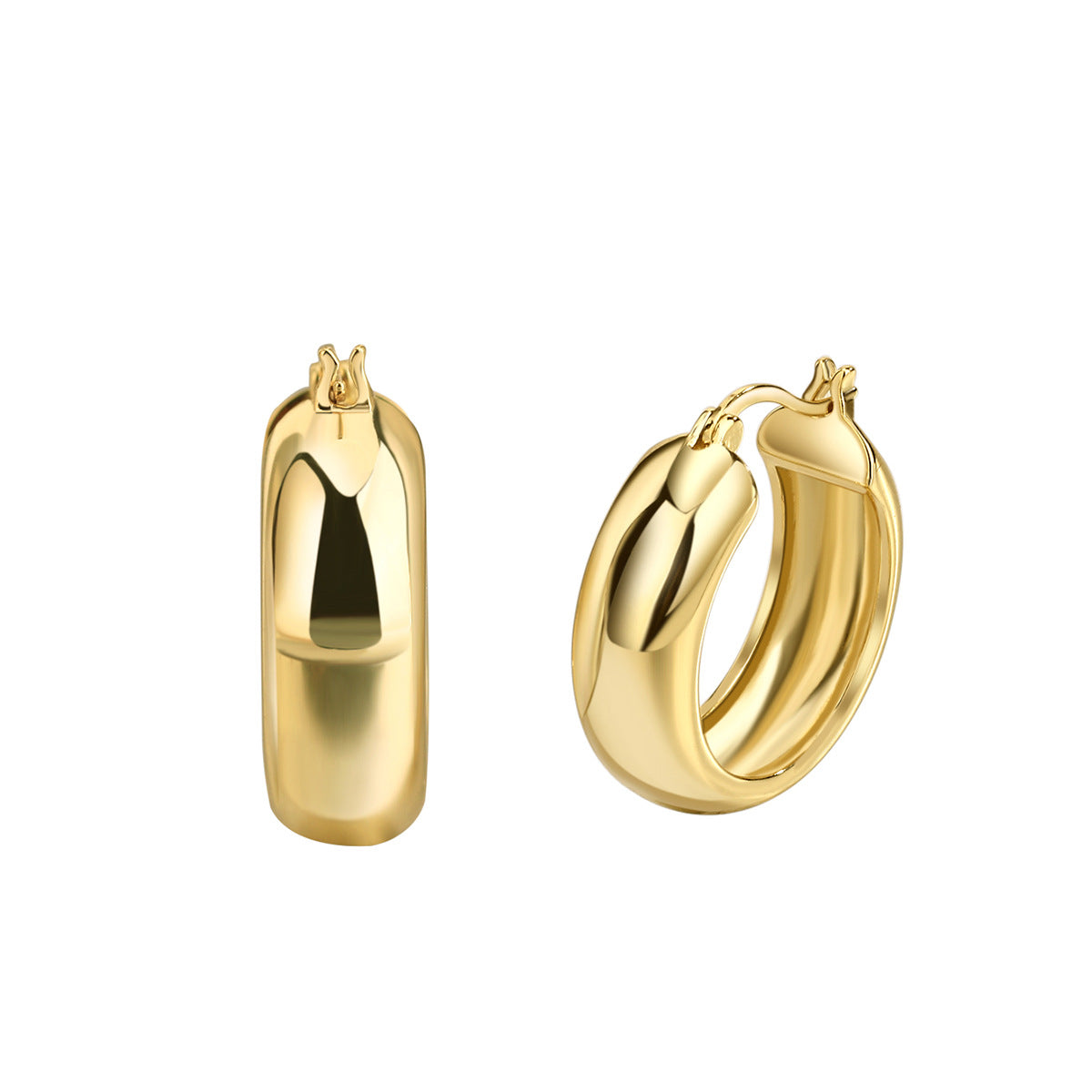 E0273 Vintage Glossy Metal Texture C Exaggerated Hoop Earrings for Women with Real Gold Plating