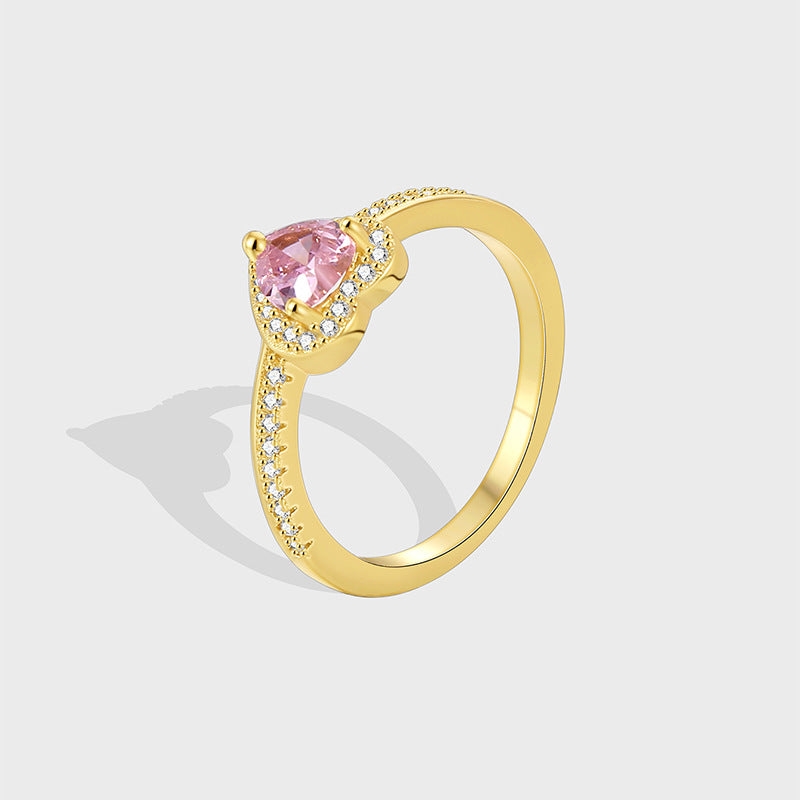 R0569 Fashion Heart-Shaped Pink Zircon Ring for Women Elegant Cute Style Ring