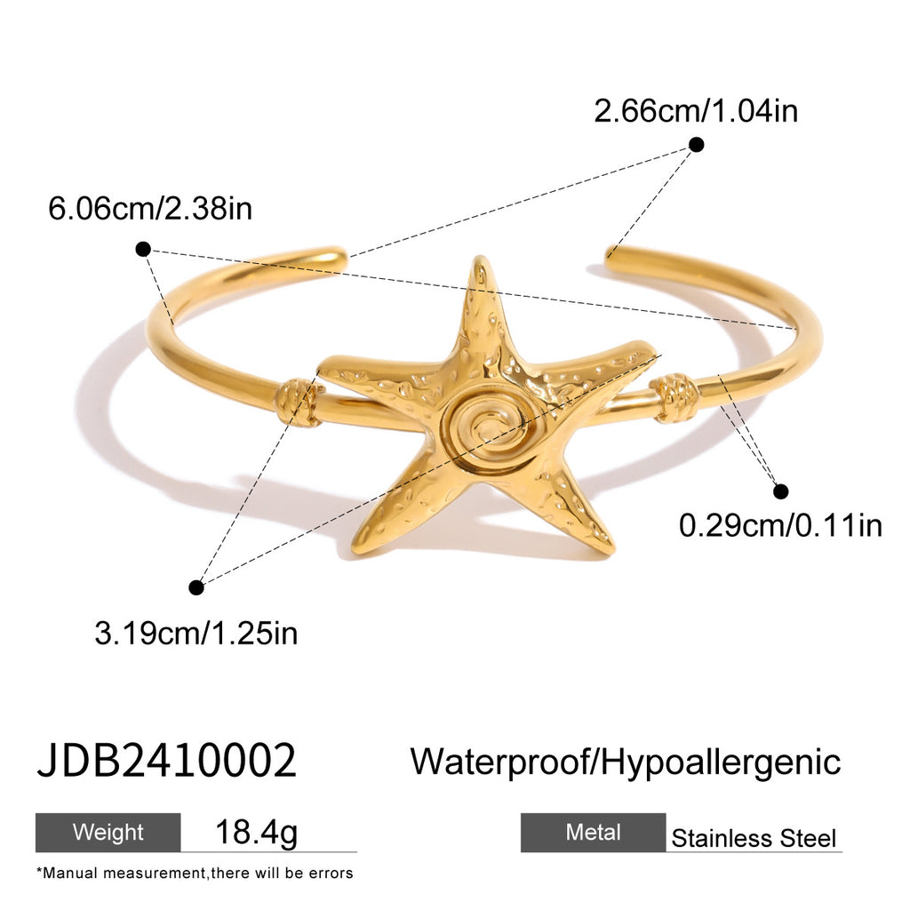 2H Stainless Steel Starfish Open Bracelet Ocean Bangle bracelet