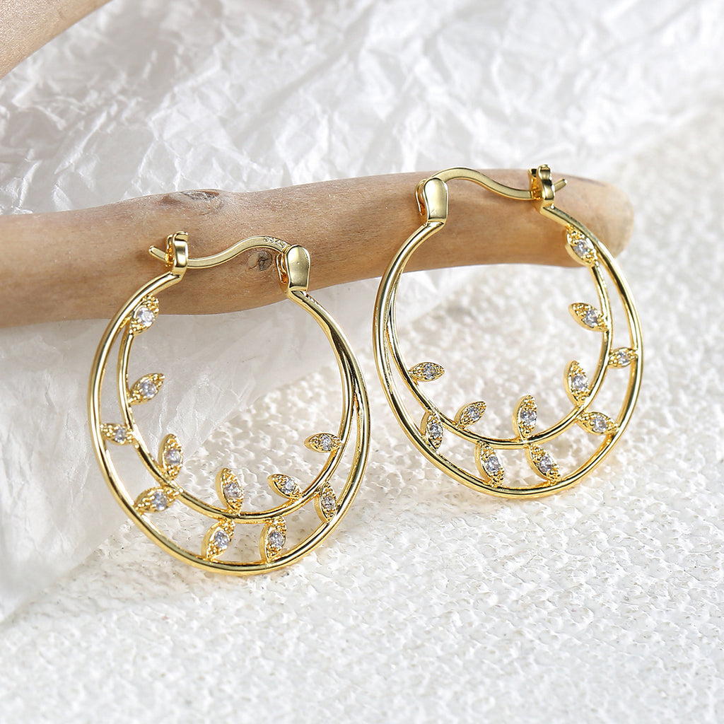 E0349 Fashion Double Circle Earrings Glossy HOOP gold Leaf Large Circle Hoop Earrings for Women
