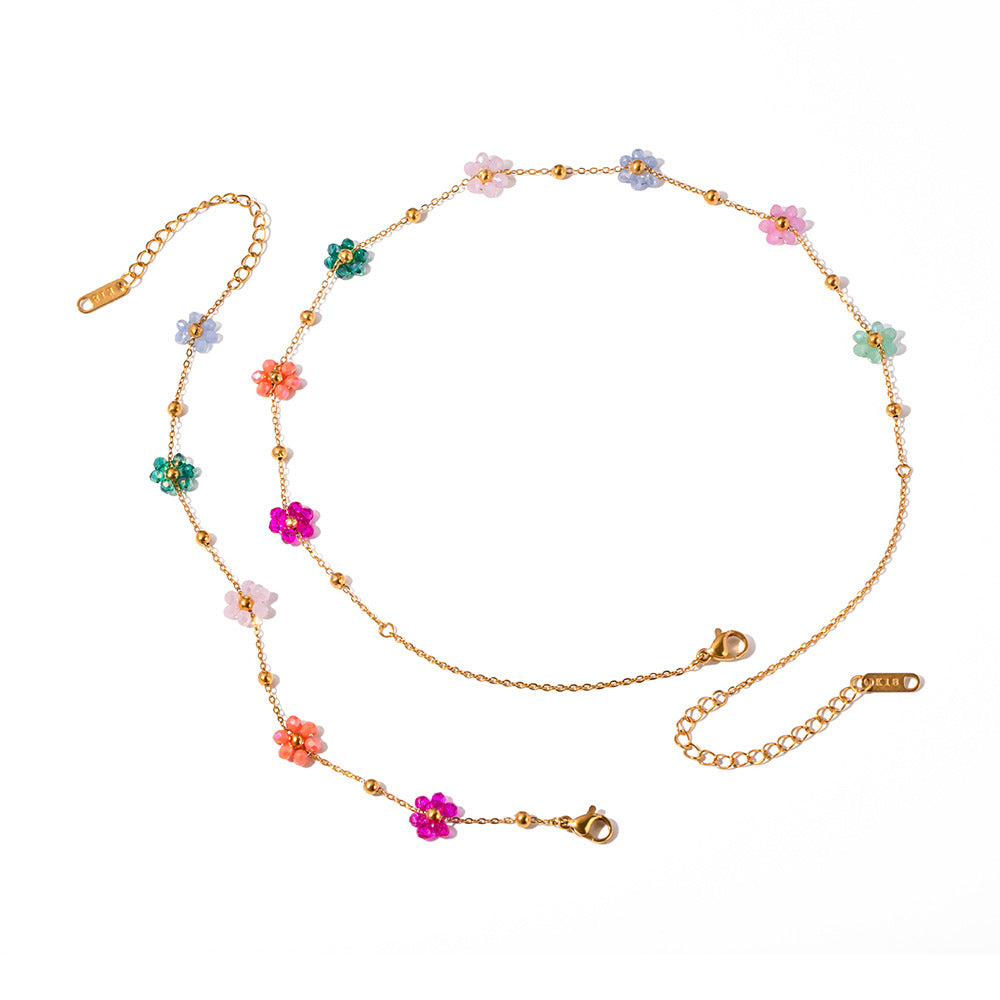 Bracelet Design for Women18K Stainless Steel Bracelet Handmade Colorful Small Flower Chain Bracelet