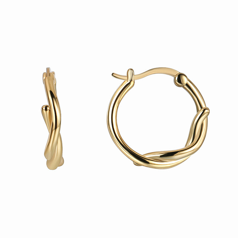 E0377 Minimalist Braided Circle gold Earrings for Women Korean Style Hollow Twisted Geometric High-end Hoop Earrings