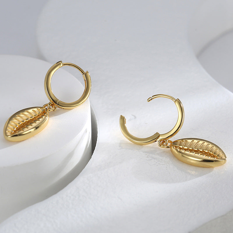 E0577 Design Three-Dimensional Texture Earrings Brass Gold-Plated Hollow Conch Shape Earrings