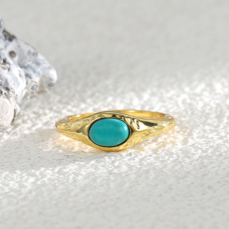 R0295 Simple Retro Oval Turquoise Ring for Women Fashion Ring
