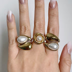 Stainless Steel Water Drop Pearl Ring Tiger Eye Stone ring