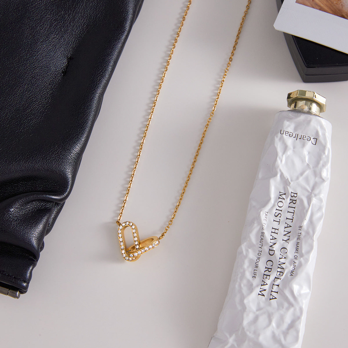 2H Zircon Necklace Women's Collarbone Chain Non-Fading Jewelry Stainless Steel