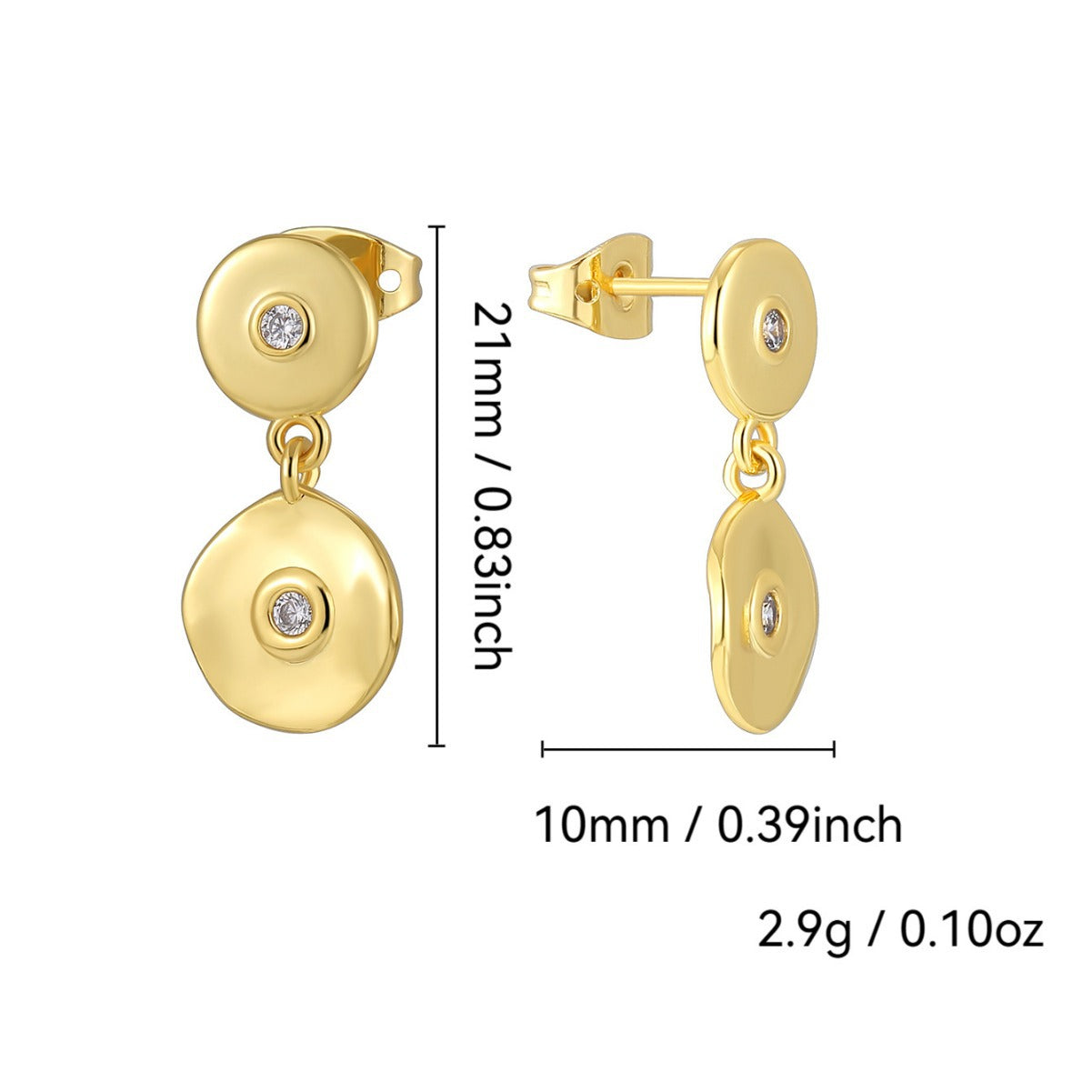 E0664 Simple Style Geometric Irregular Round Earrings for Women Brass Gold-Plated Micro-Inlaid Zirconia Ear Jewelry