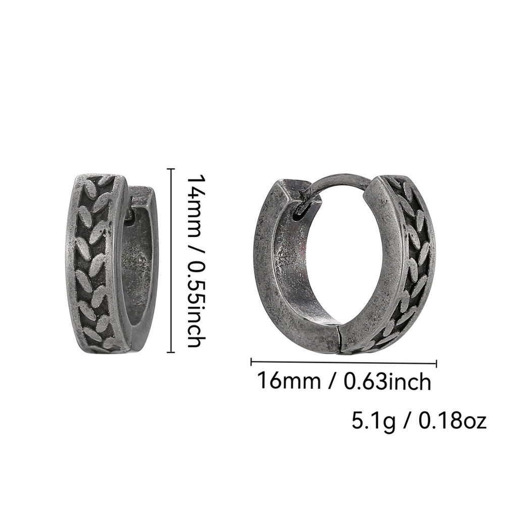 E0737 Tire Pattern Earrings Vintage Silver Distressed Ear Clips