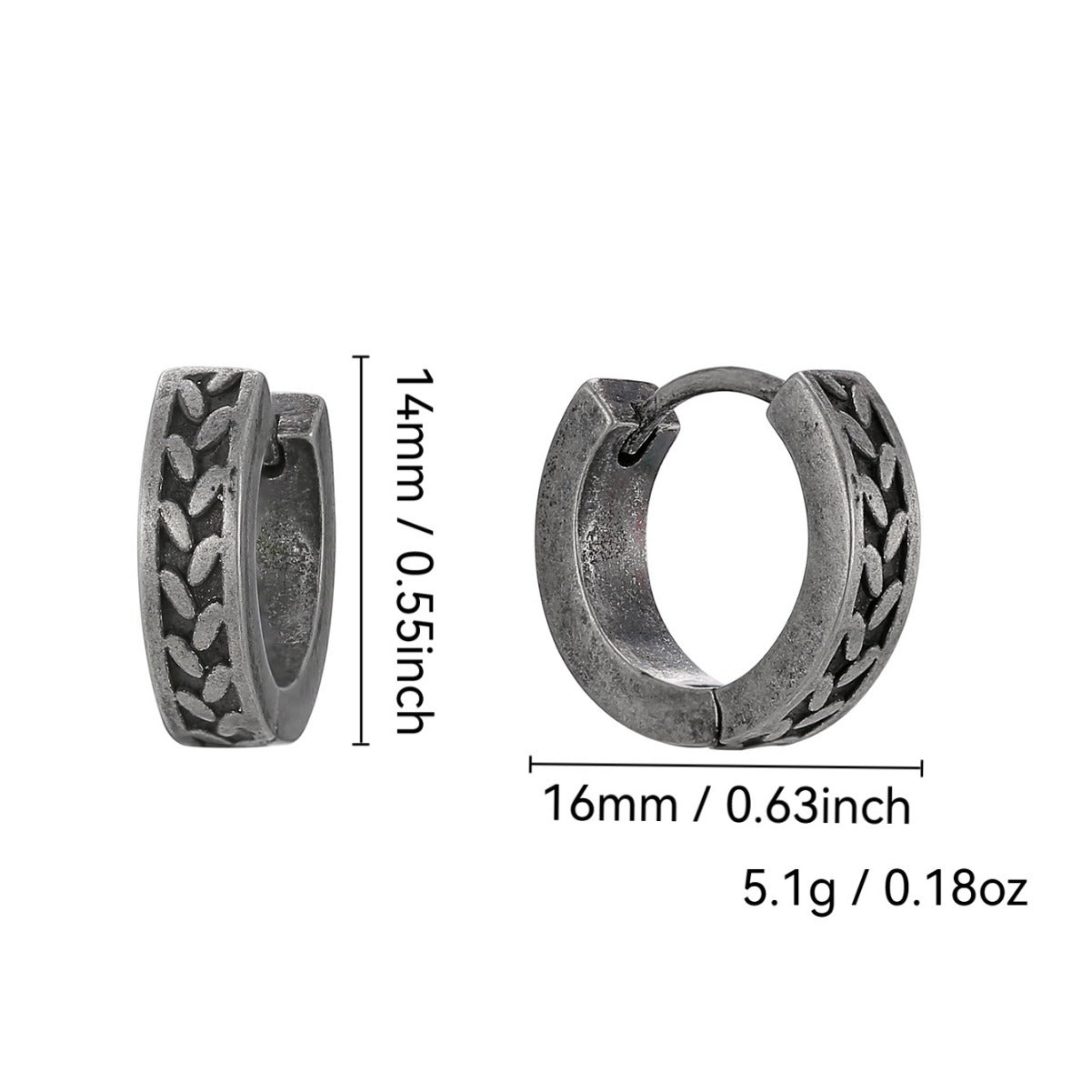 E0737 Fashion Tire Pattern Trendy Cool Earrings for Women Retro Vintage silver Distressed Ear Clips Ear Jewelry