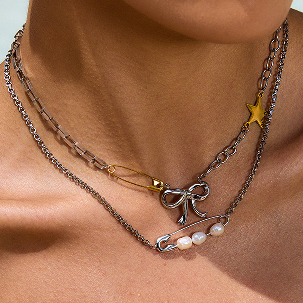 2H Paperclip Pearl Necklace Design Clavicle Chain Stainless Steel Jewelry