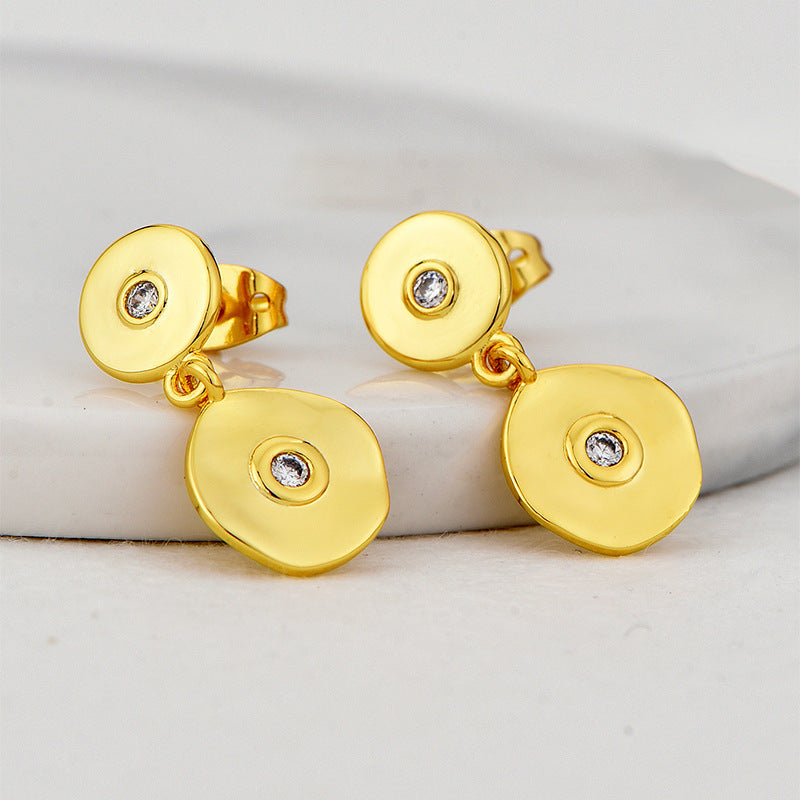 E0664 Simple Style Geometric Irregular Round Earrings for Women Brass Gold-Plated Micro-Inlaid Zirconia Ear Jewelry