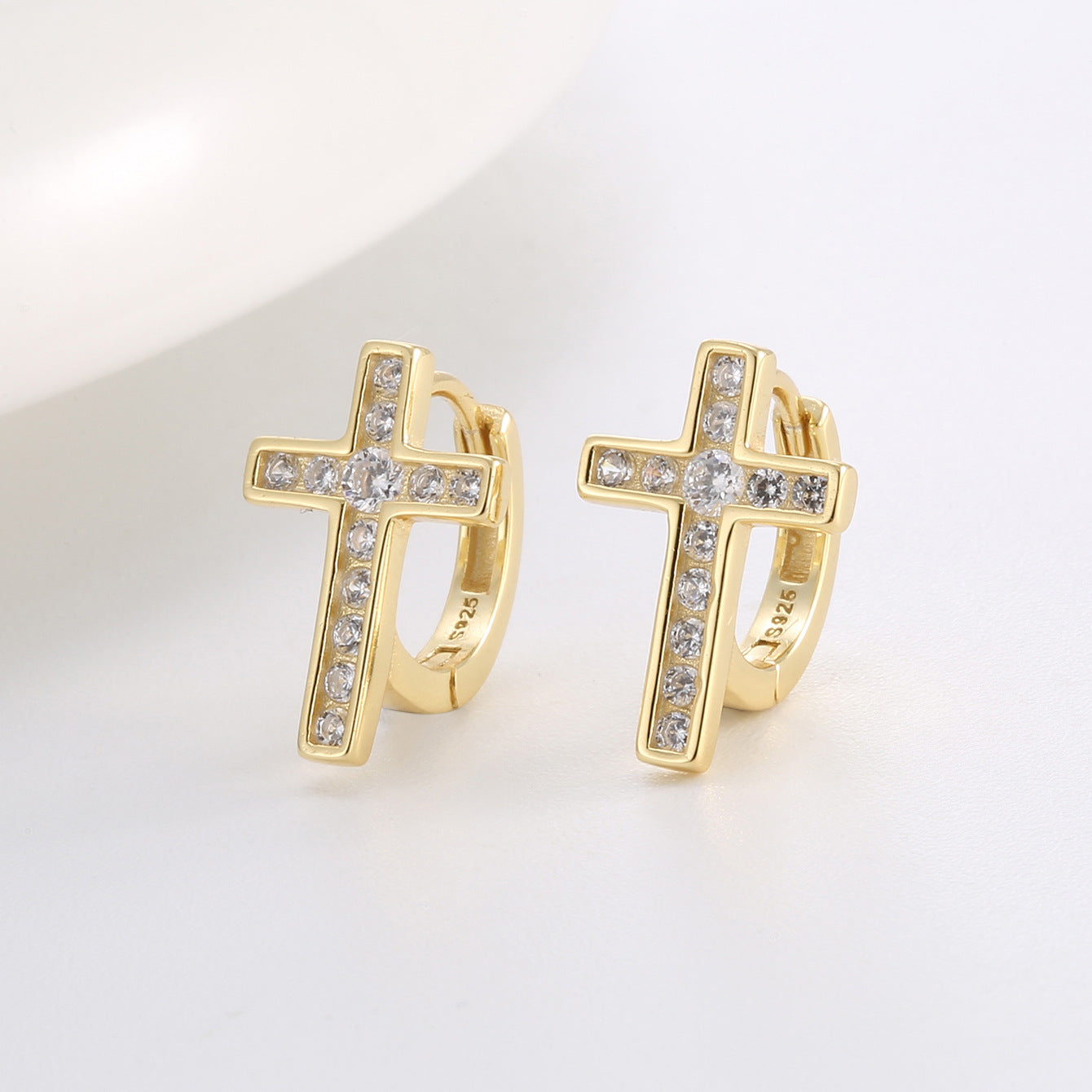 SE0078 S925Silver plating14K Gold Cross Zirconia Earrings for Women New Earrings