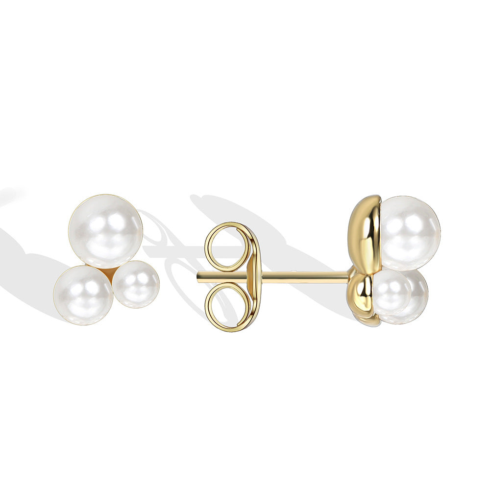 E0391 Stacked Mini Pearl Stud Earrings Silver Needle Earrings Fashion Simple Pearl Small Ear Jewelry