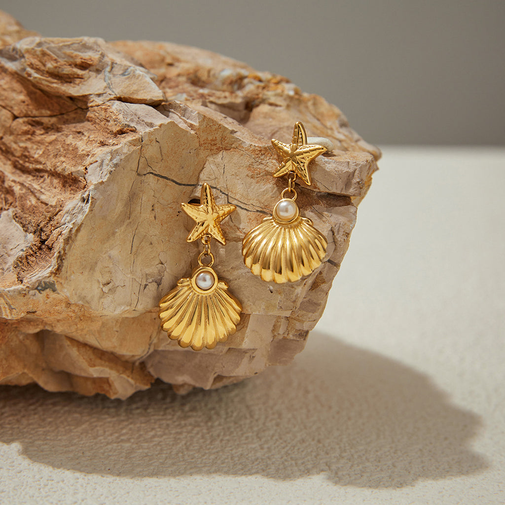 2H Stainless Steel Starfish Earrings Imitation Pearl Earrings Design Sense Earrings Jewelry