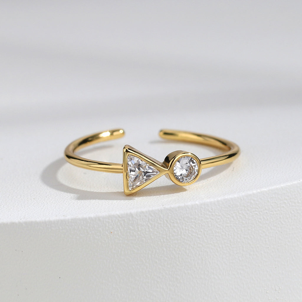 R0191 Simple Cast Copper Jewelry Women's Ring Adjustable Open Inlaid Geometric Zircon Ring