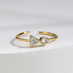 R0191 Simple Cast Copper Jewelry Women's Ring Adjustable Open Inlaid Geometric Zircon Ring