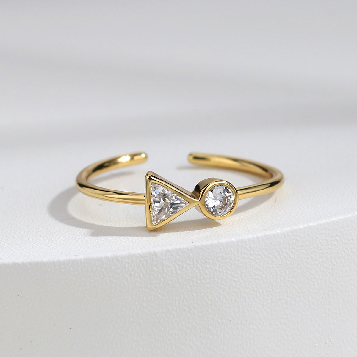 R0191 Simple Cast Copper Jewelry Women's Ring Adjustable Open Inlaid Geometric Zircon Ring