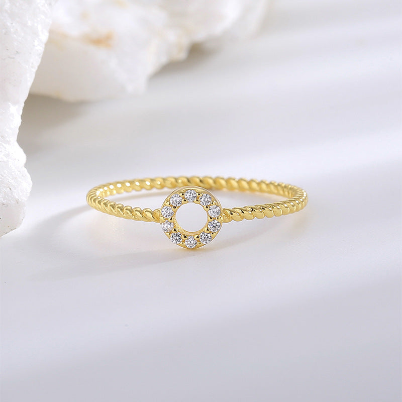SR0026 S925Silver ring fashion thin style ring with zircon inlay