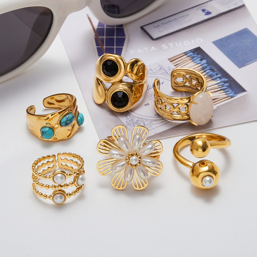 Natural Stone Ring Non-Fading Jewelry ring Stainless Steel Jewelry