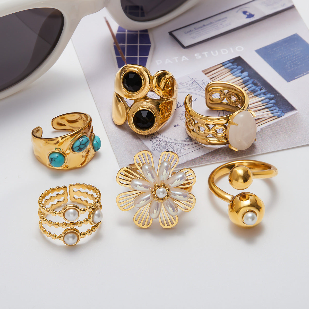 Natural Stone Ring Non-Fading Jewelry ring Stainless Steel Jewelry