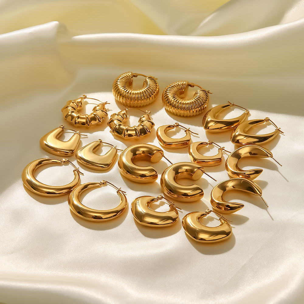 Stainless Steel Earrings gold Stud Metal Ear Jewelry for Women