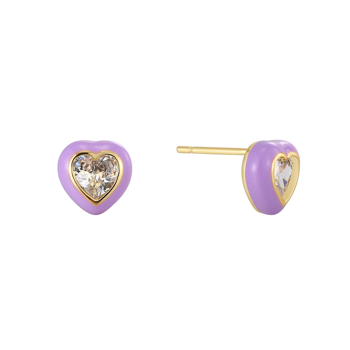 E0770 Cute Dopamine Jewelry Heart-shaped Earrings for Women Purple Resin Inlaid Heart Zircon Earrings
