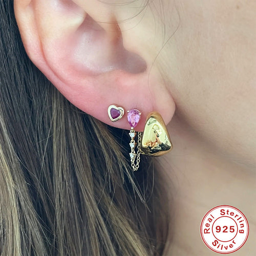 Colorful Water-Drop Zircon Tassel 925 Sterling Silver Earrings — side profile