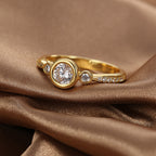 R0368 Simple Design Zircon Ring for Women, Brass Gold-Plated Micro-Inlaid White Zircon Ring