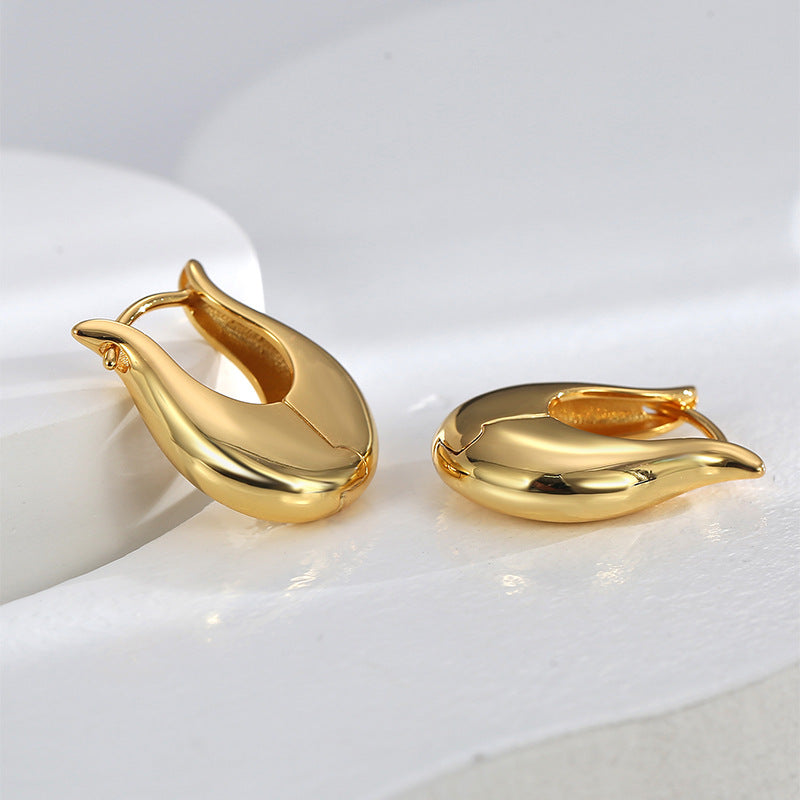 E0585 Simple Retro Earrings for Women, Brass Gold-Plated, Elegant Smooth Metal Texture Ear Jewelry