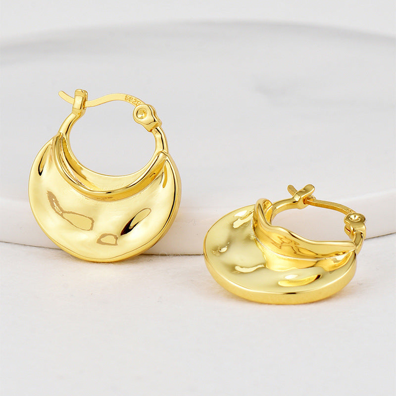 E0643 Minimalist Cool Style Design Gender-Neutral Earrings Copper Plated Real Gold Irregular Concave Ear Cuffs